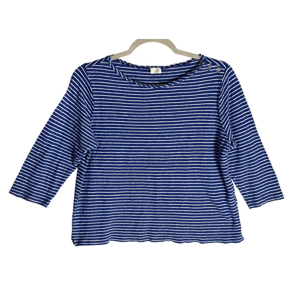 Poetry Sz 14 100%‎ Linen Blue White Stripe Crop Boxy Top Lightweight Sustainable